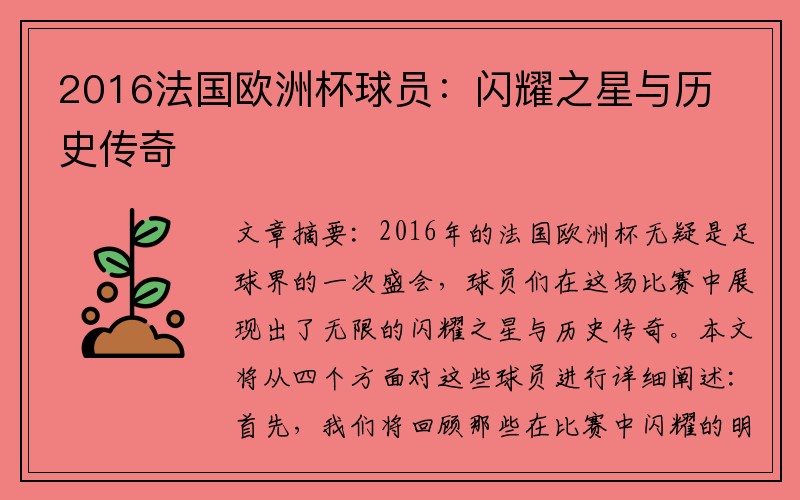 2016法国欧洲杯球员：闪耀之星与历史传奇