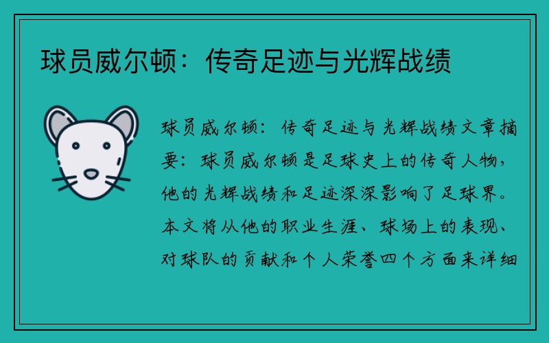 球员威尔顿：传奇足迹与光辉战绩